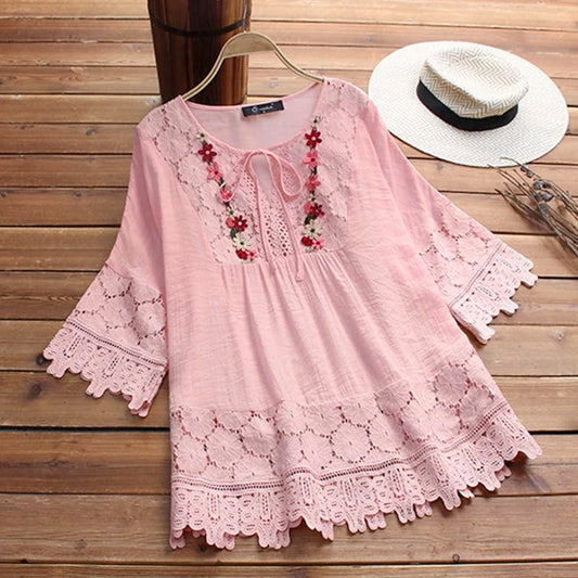 🔥Hot Sale - 49% OFF🌸Women's Cotton Linen Loose Embroidered Top