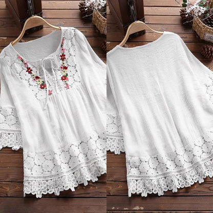 🔥Hot Sale - 49% OFF🌸Women's Cotton Linen Loose Embroidered Top