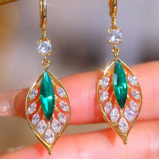 💕Hot Sale 49% OFF🌷Green Gemstone Leaf Earrings