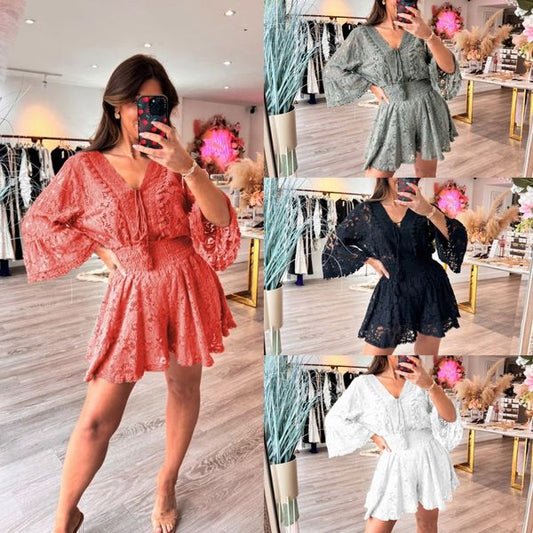 🔥BUY 2 GET 10% OFF🔥Casual Short V-Neck Lace Suit