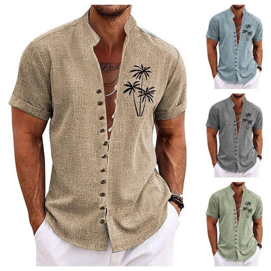 🔥BUY 2 GET 10% OFF💝Men's Coconut Tree Graphic Print Stand Collar Shirt