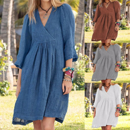 🔥BUY 2 GET 10% OFF💝Women's V-neck Loose Casual Pocket Dress