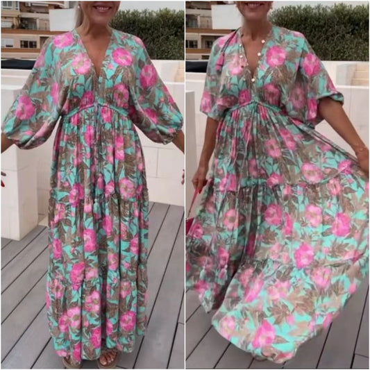 🔥BUY 2 GET 10% OFF💃Casual Floral V Neck Print Swing Dress