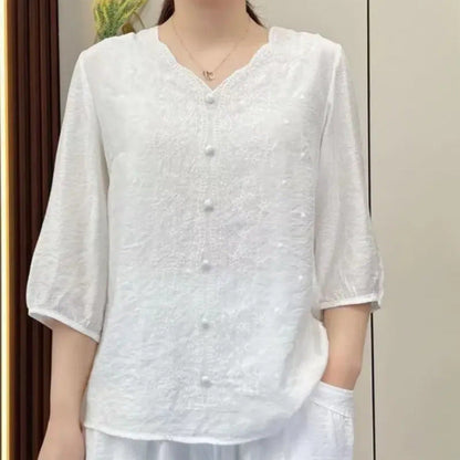 🔥BUY 2 GET 10% OFF💝 Retro embroidered linen V-neck loose top