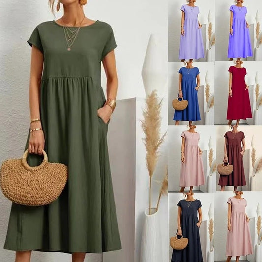 🔥Hot Sale 49% OFF🔥Solid Color Sleeveless Loose Cotton Pocket Dress