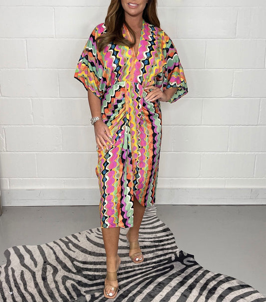 🔥BUY 2 GET 10% OFF💝Printed  Kimono Midi Dress