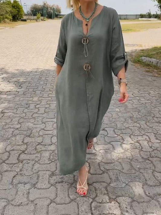 🔥BUY 2 GET 10% OFF💝Casual V-neck Cotton and Linen Dress