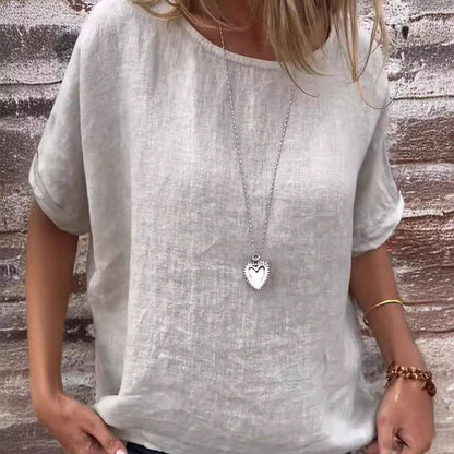 🔥BUY 2 GET 10% OFF💝Women's Solid Color Round Neck Cotton Linen shirt