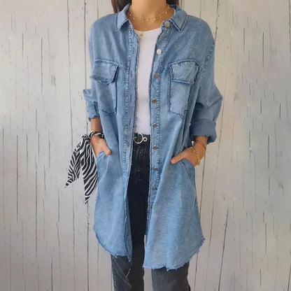 🔥BUY 2 GET 10% OFF🩵Women’s Faux Denim Comfortable Lapel Coat Shirt