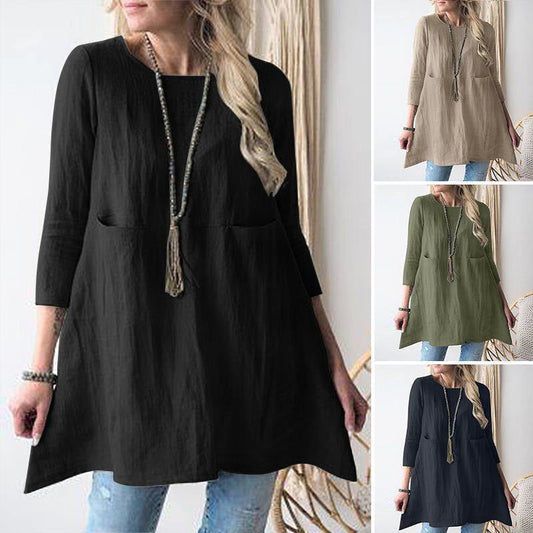 🔥BUY 2 GET 10% OFF💝Women's Solid Color 3/4 Sleeve Loose Tunics With Pockets