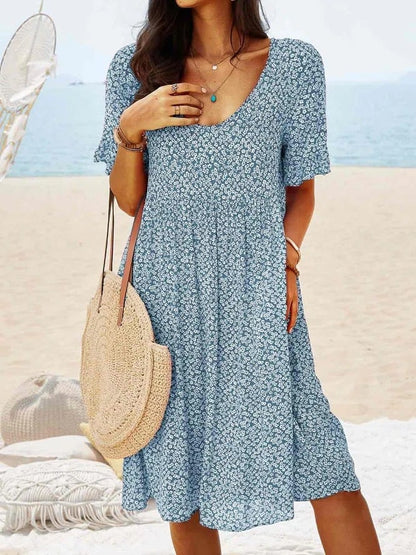 🔥Hot Sale 49% OFF🔥Women Floral Printed Round Neck Loose Midi Dress